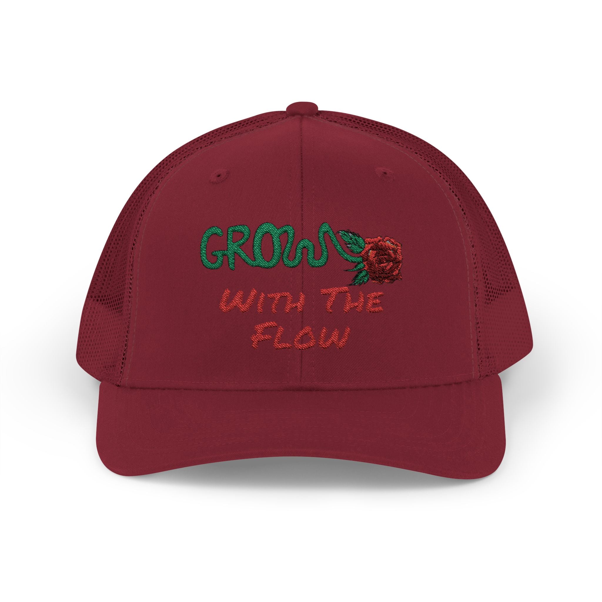 The Grow Clothing™ Embroidered 'Grow with the Flow' Snapback Cap | Mid-Profile Trucker Snapback Hat - Unisex, comfortable, affordable