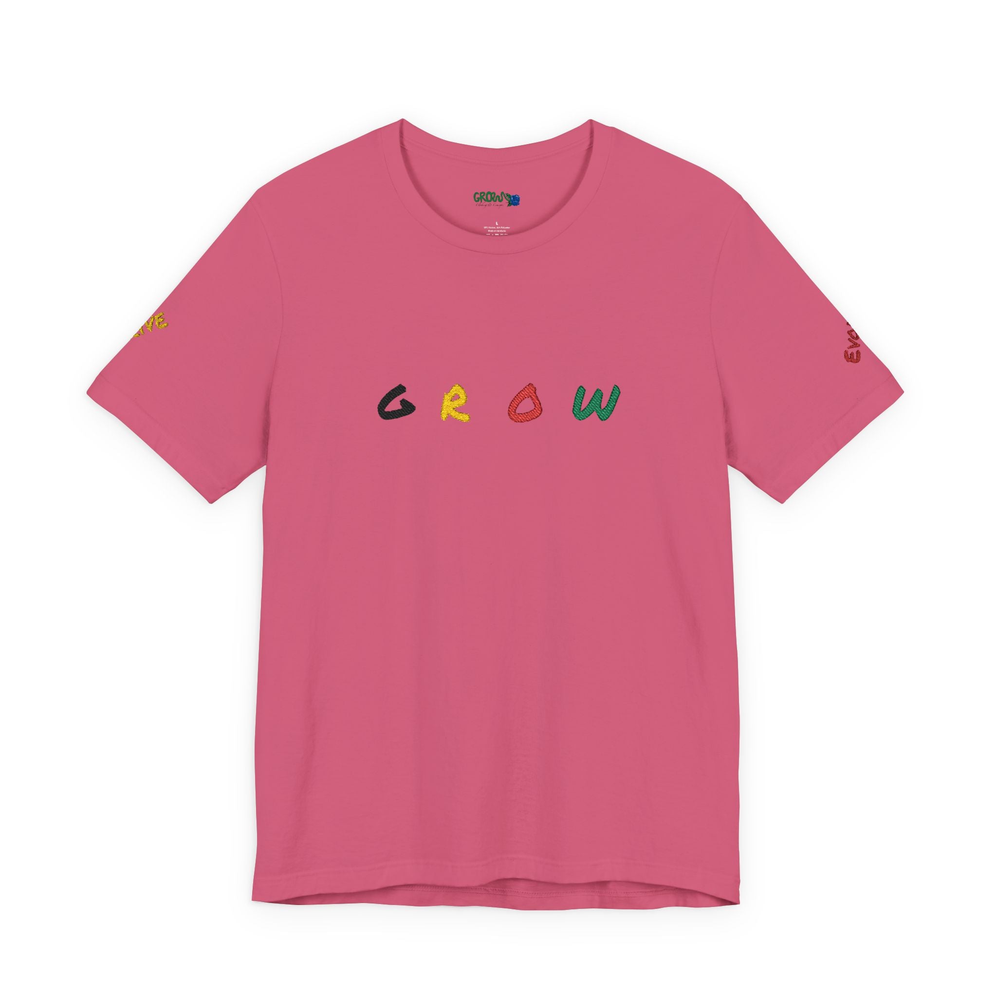 Grow Unisex embroidered Jersey Tee, positive streetwear, Evolve & Thrive on Sleeves