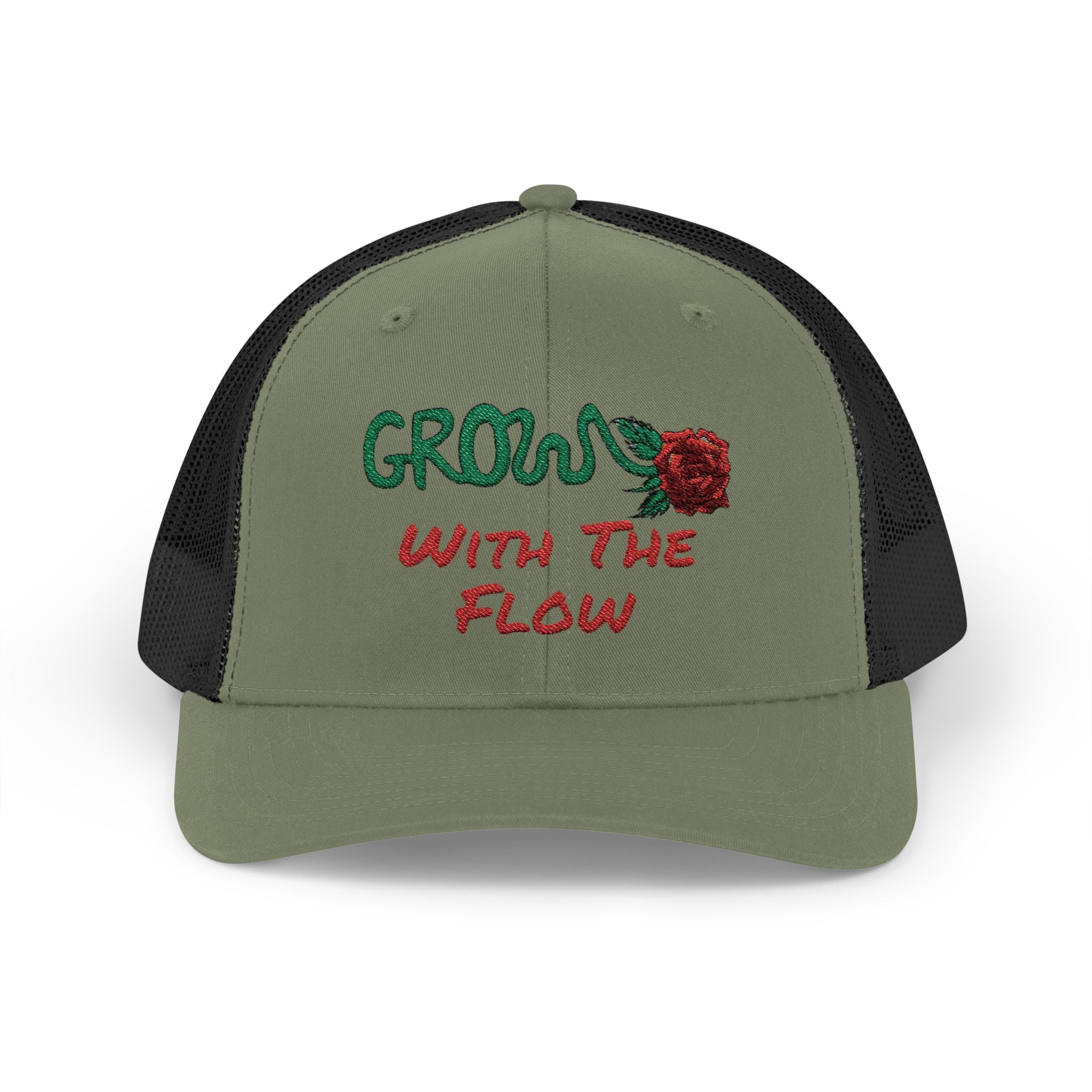 The Grow Clothing™ Embroidered 'Grow with the Flow' Snapback Cap | Mid-Profile Trucker Snapback Hat - Unisex, comfortable, affordable