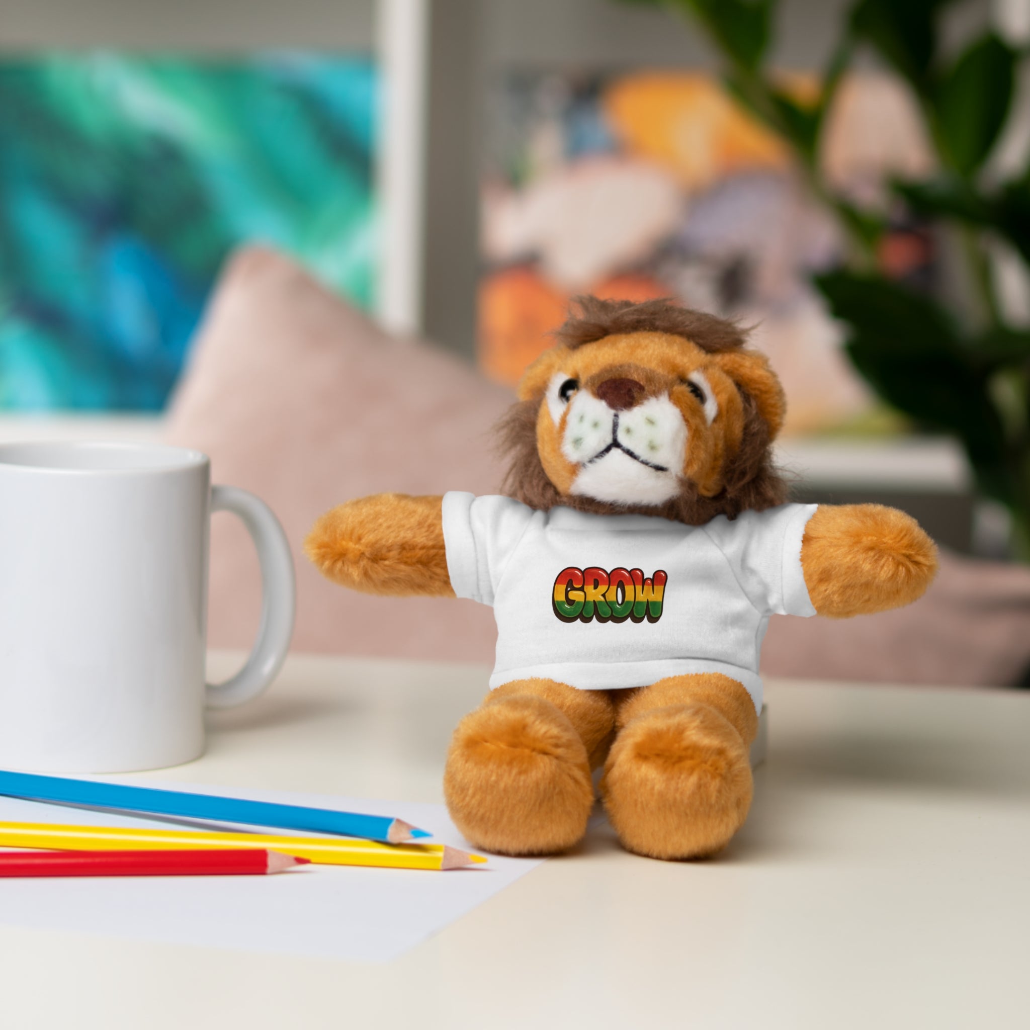 Grow Clothing™ - Rasta Bubble Shirt on your favorite Stuffed Animal, Cute Plush Toy, Gift for Kids, Motivational Bear, Birthday Present, Huggable Friend, Inspiring Decor
