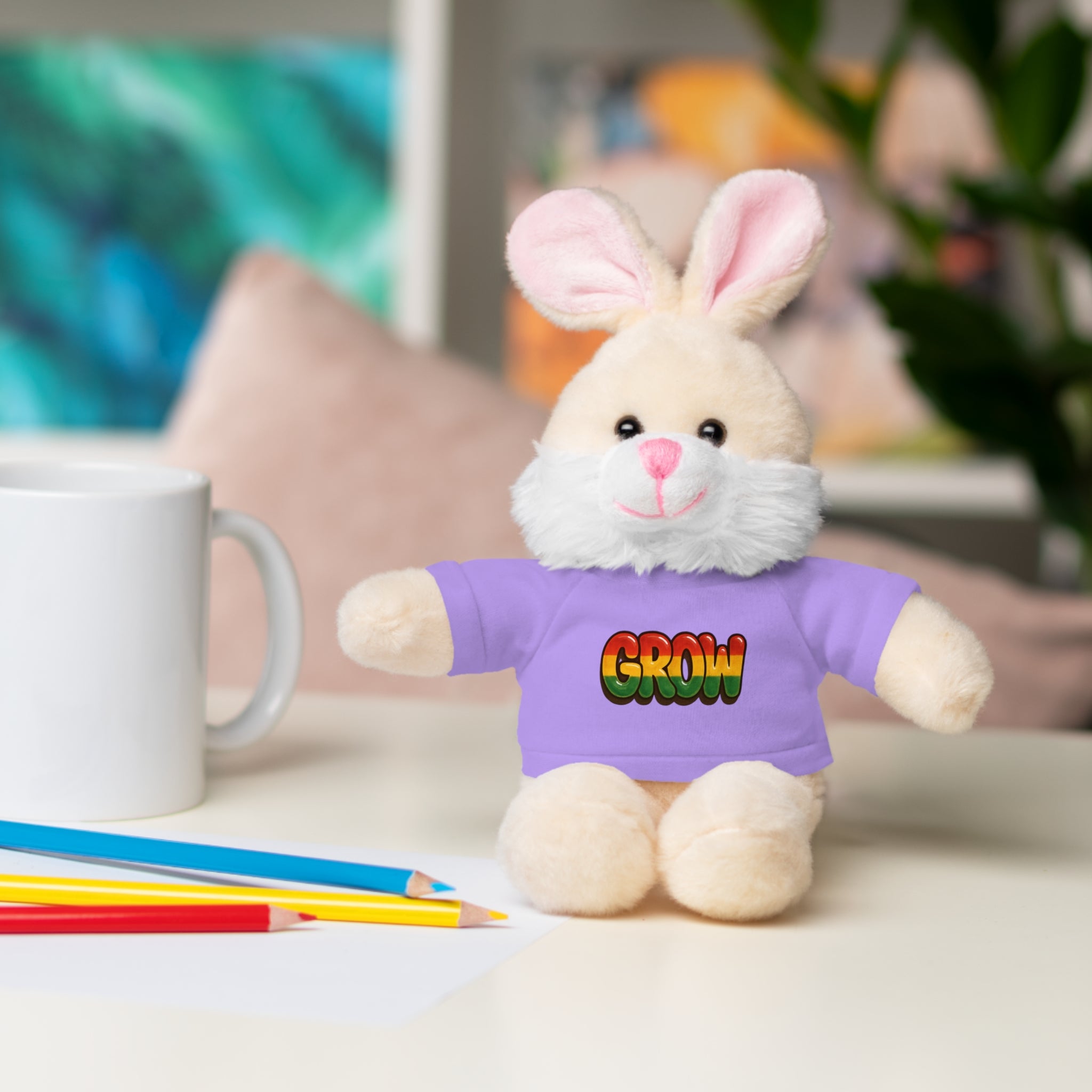 Grow Clothing™ - Rasta Bubble Shirt on your favorite Stuffed Animal, Cute Plush Toy, Gift for Kids, Motivational Bear, Birthday Present, Huggable Friend, Inspiring Decor
