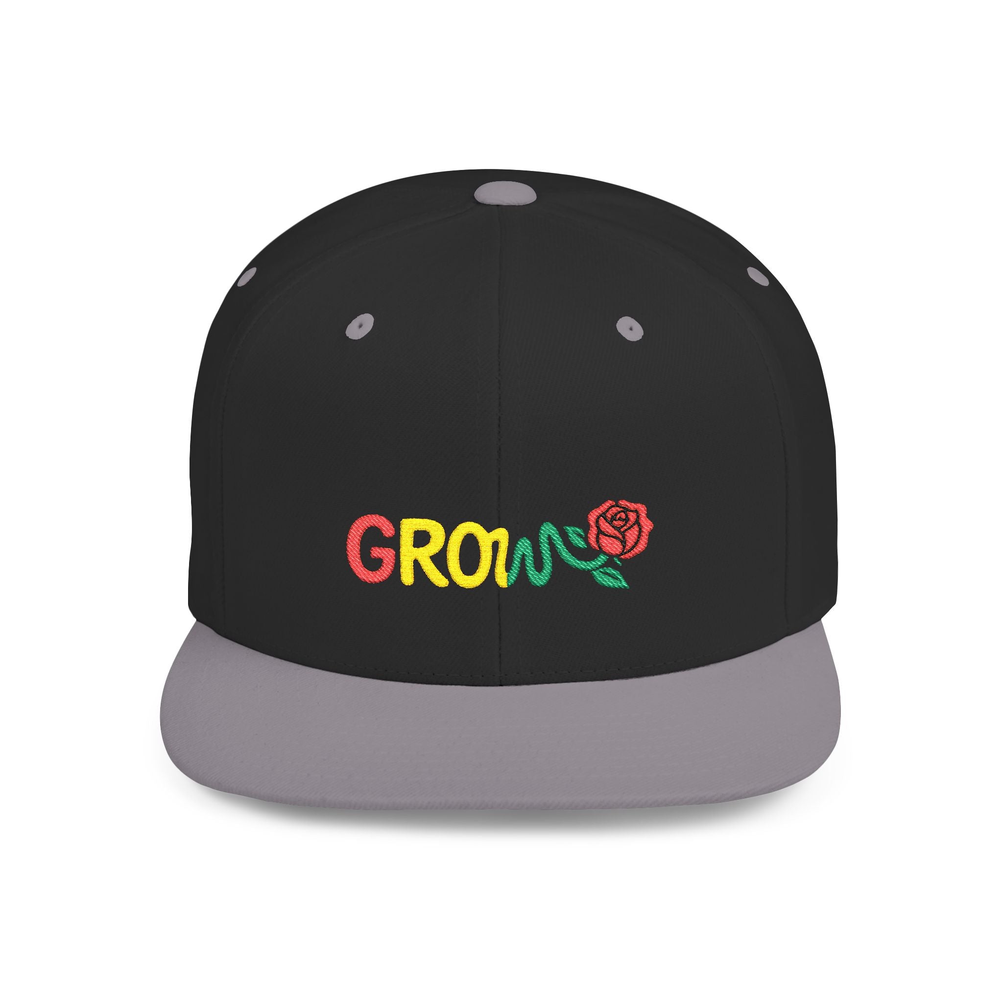 Grow Clothing™ Rasta Embroidered Snapback Cap, Unisex Flat Bill Hat, Positive Streetwear