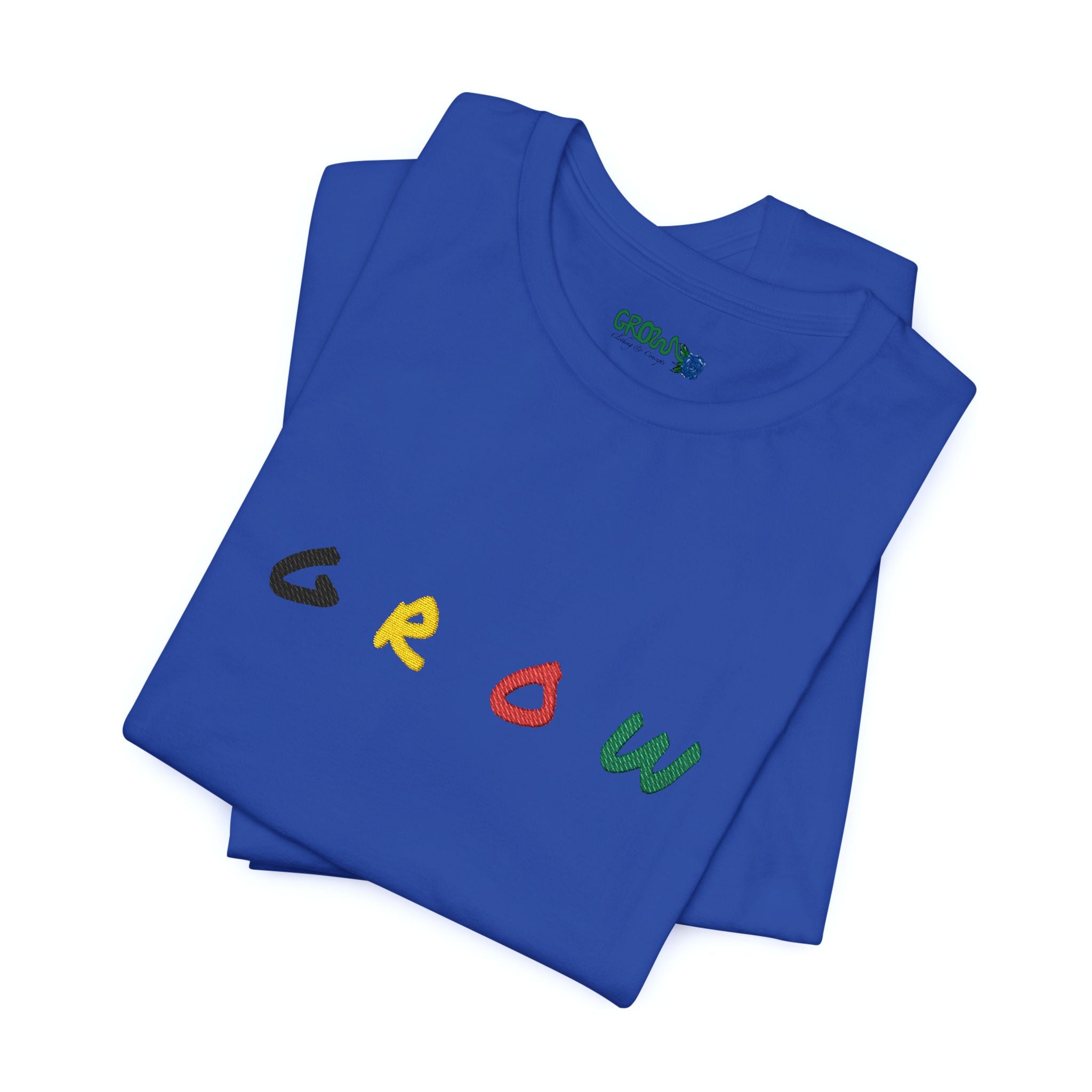 Grow Unisex embroidered Jersey Tee, positive streetwear, Evolve & Thrive on Sleeves