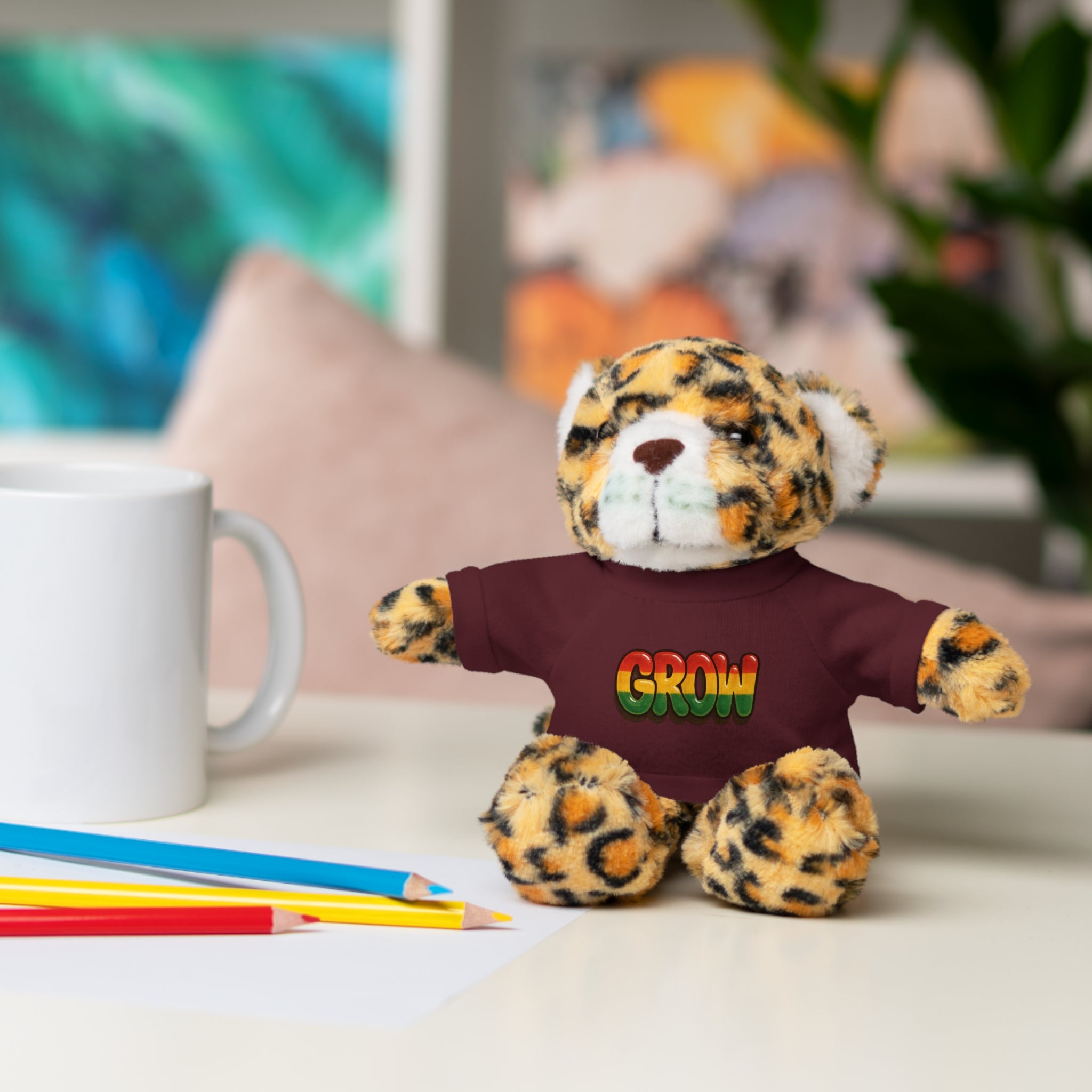 Grow Clothing™ - Rasta Bubble Shirt on your favorite Stuffed Animal, Cute Plush Toy, Gift for Kids, Motivational Bear, Birthday Present, Huggable Friend, Inspiring Decor