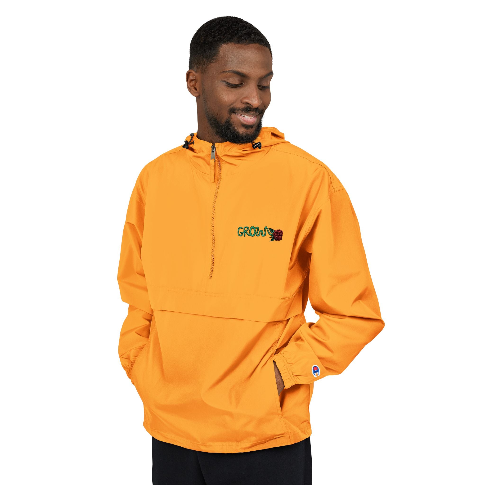 The Grow Clothing™  Champion Packable Anorak Jacket — Chest Logo Outdoor Windbreaker - Stay in style in the for rain/snow/wind