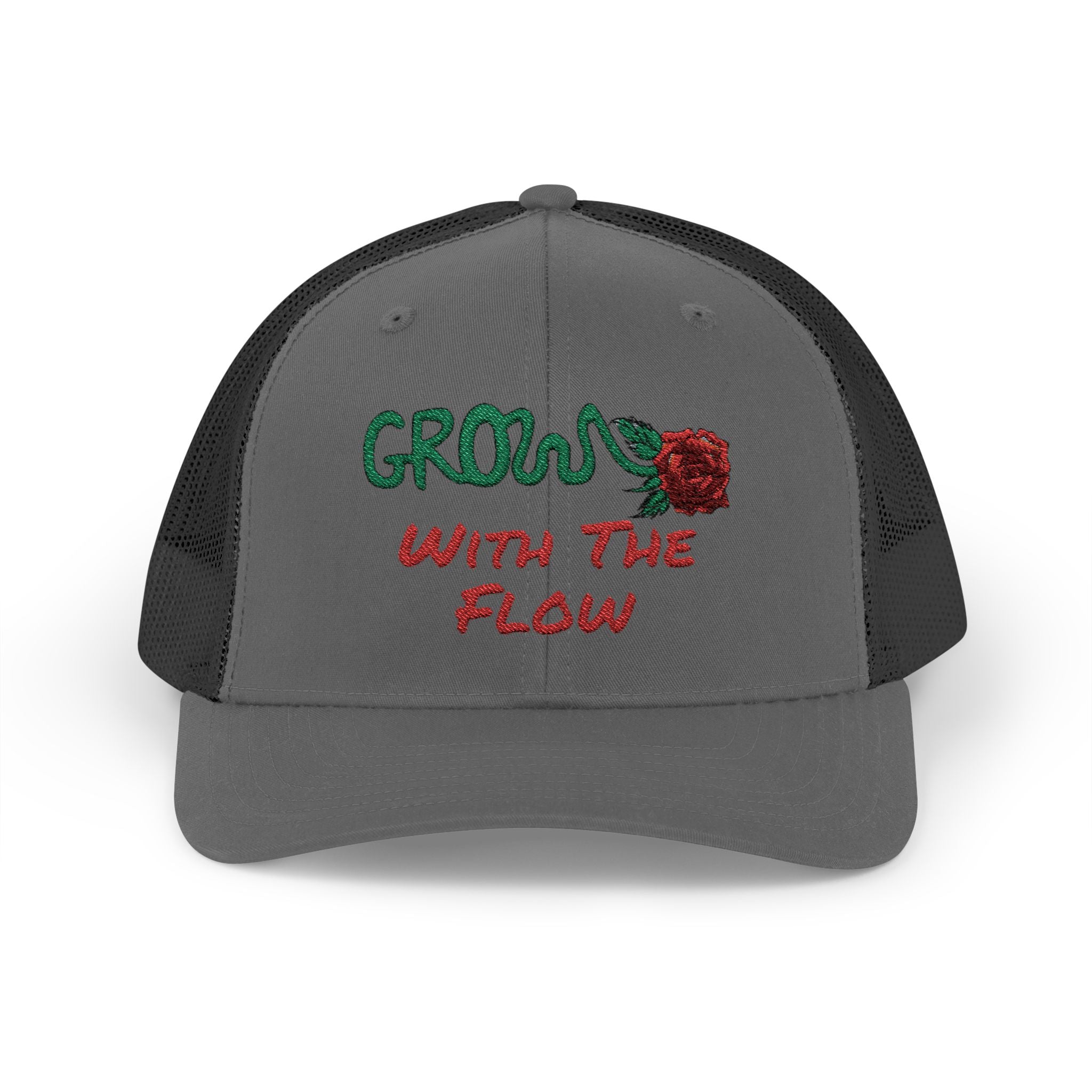 The Grow Clothing™ Embroidered 'Grow with the Flow' Snapback Cap | Mid-Profile Trucker Snapback Hat - Unisex, comfortable, affordable