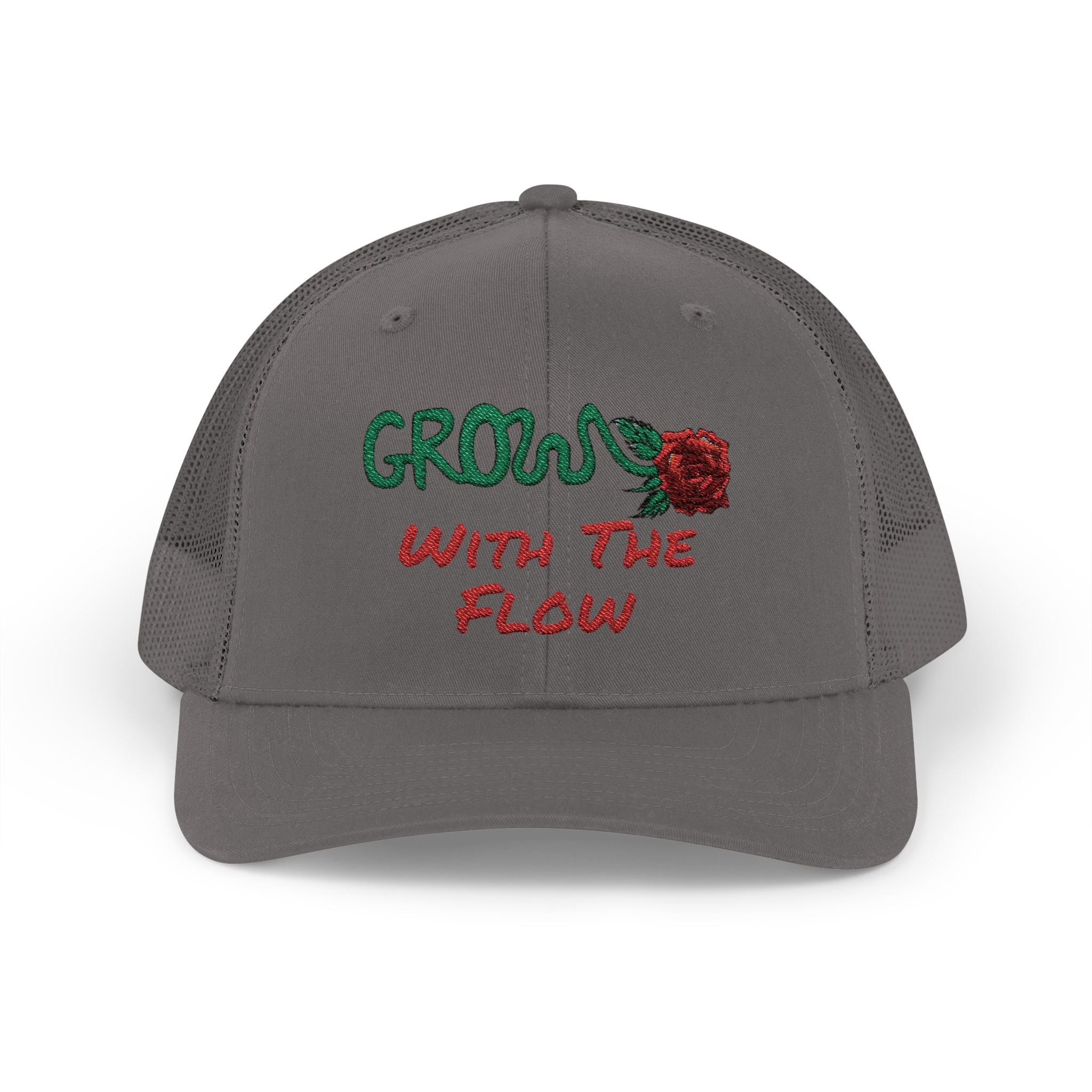 The Grow Clothing™ Embroidered 'Grow with the Flow' Snapback Cap | Mid-Profile Trucker Snapback Hat - Unisex, comfortable, affordable