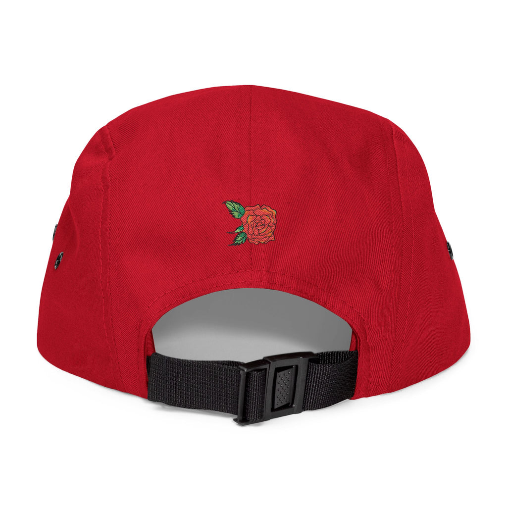 The Grow Clothing™ Embroidered 5 Panel Cap – Grows ICON  Design with rose on the back.