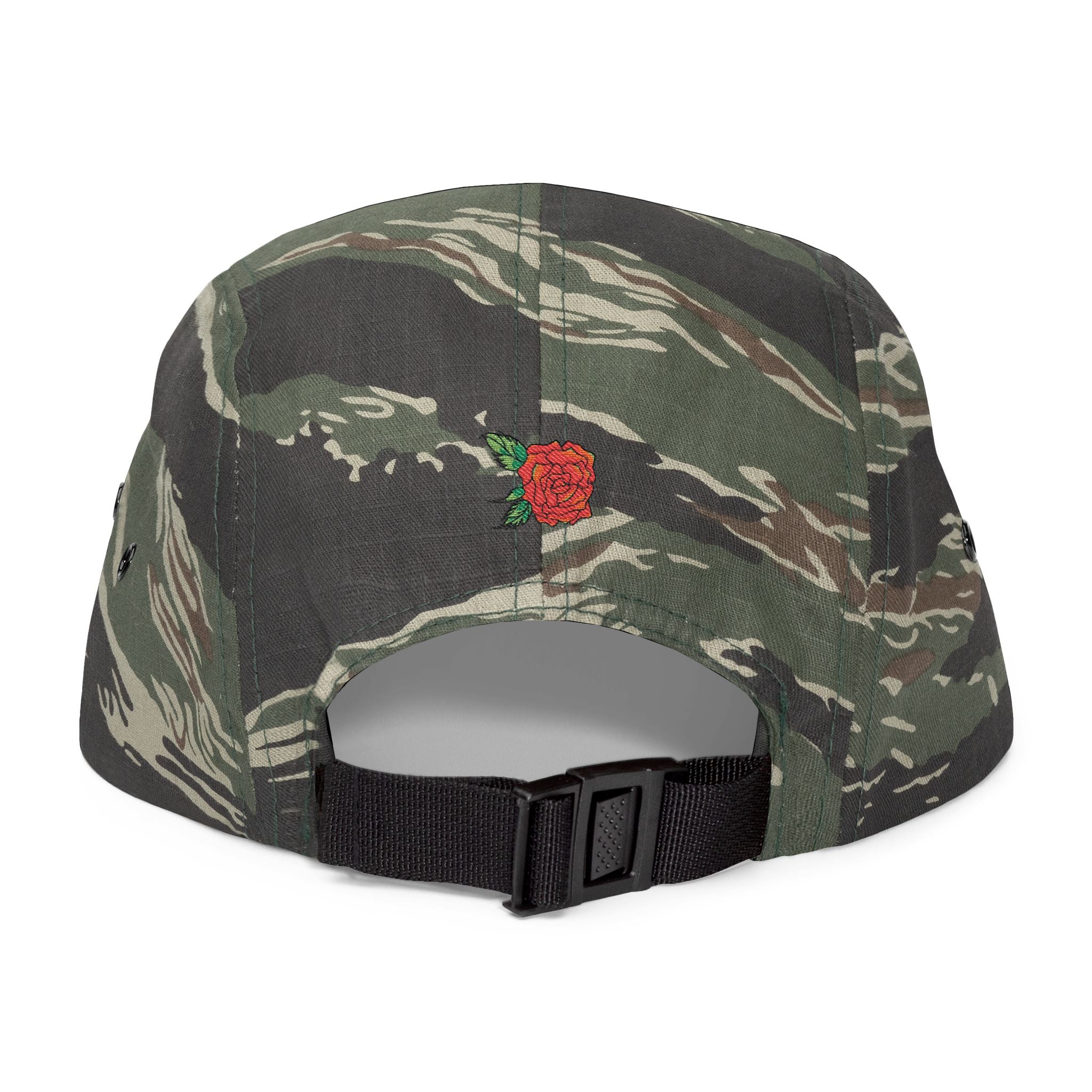 The Grow Clothing™ Embroidered 5 Panel Cap – Grows ICON  Design with rose on the back.