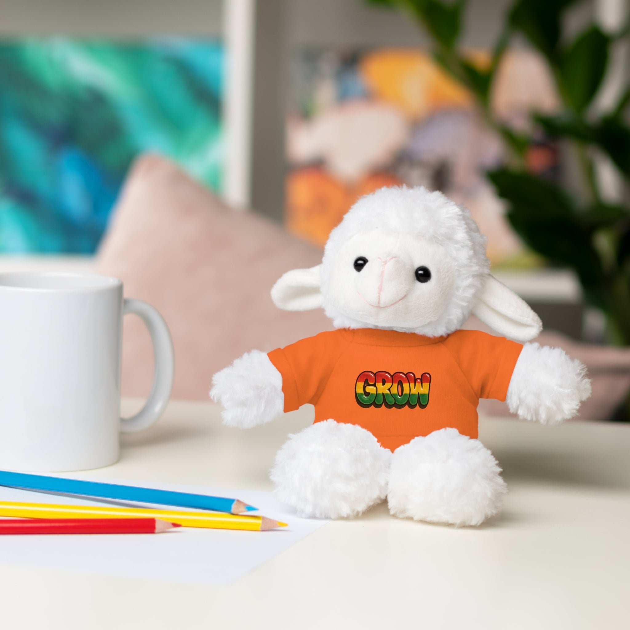 Grow Clothing™ - Rasta Bubble Shirt on your favorite Stuffed Animal, Cute Plush Toy, Gift for Kids, Motivational Bear, Birthday Present, Huggable Friend, Inspiring Decor