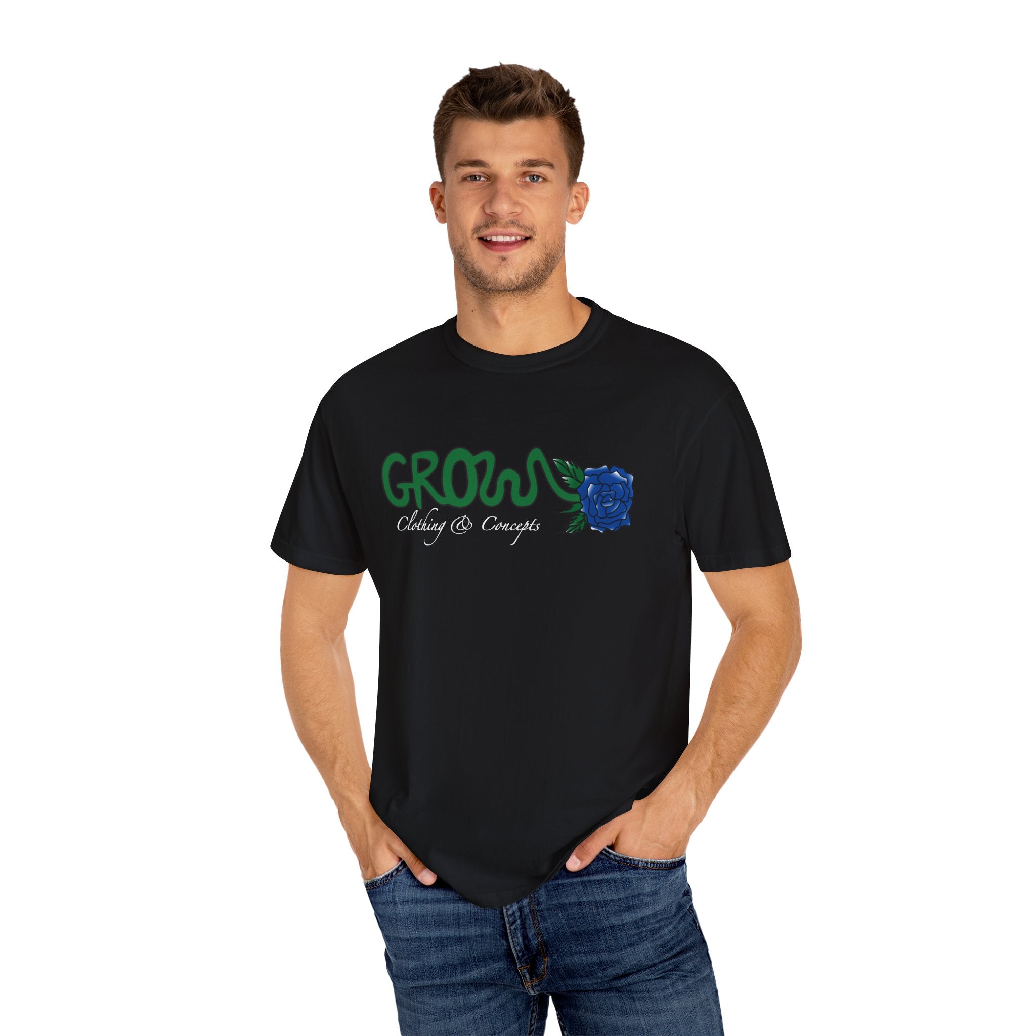 Grows high quality soft cotton T-Shirt, relaxed fit, blue & red rose, unisex, Limited